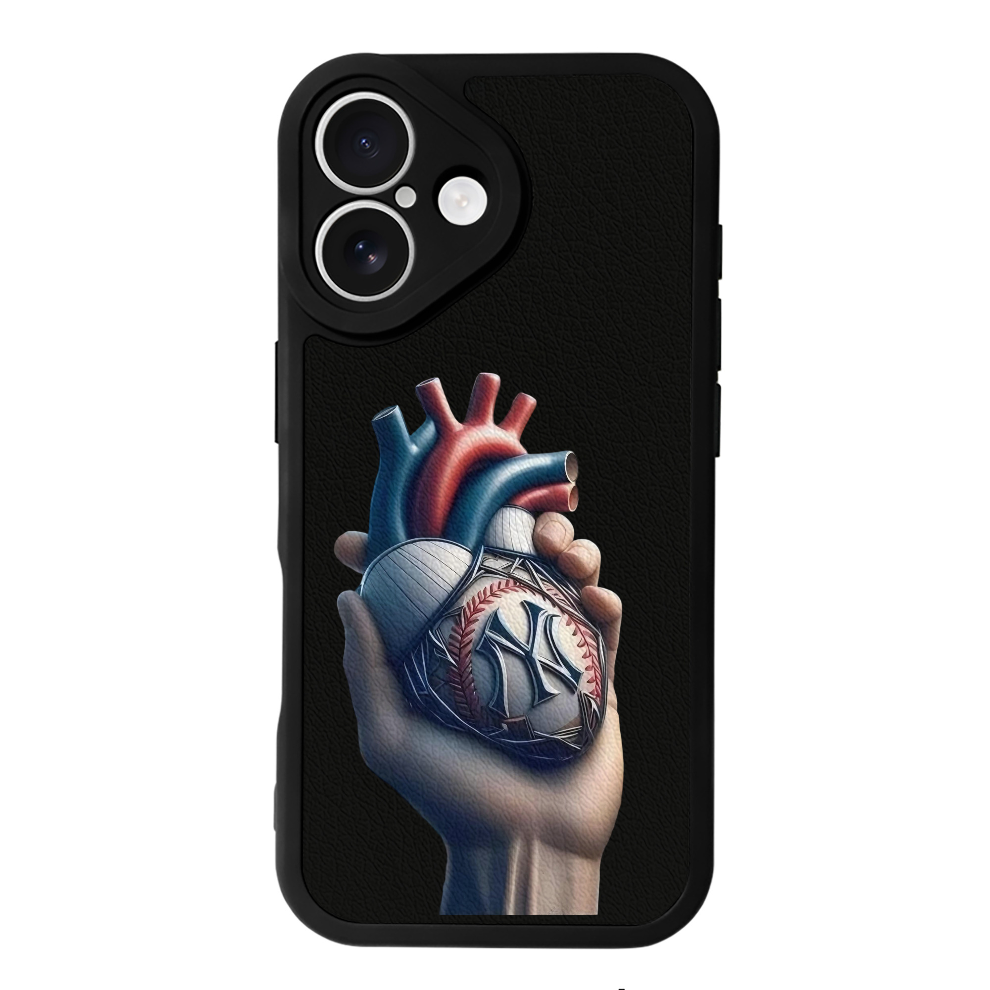 New York Yankees Heart IPhone 16 Silicone Leather Case – UV Print, Lambskin Texture – Perfect Fit, Wireless Charging Compatible, Scratch Resistant, Precise Cutouts – Stylish Protection For IPhone 16